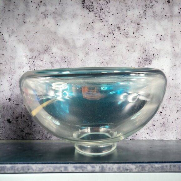 Hollow Cyan Blue Crystal Vacuum Formed Double Wall Glass Bowl Dish Centerpiece - Picture 4 of 16